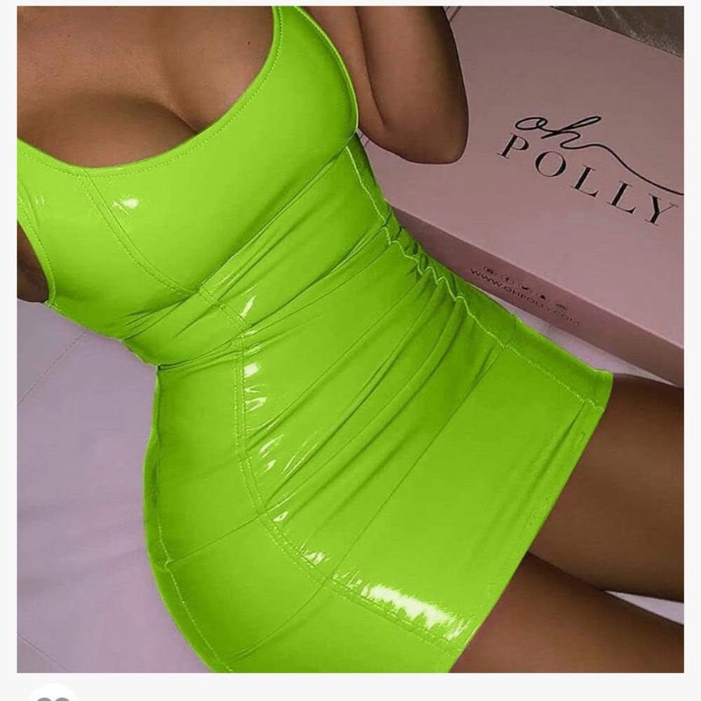 Neon green latex dress